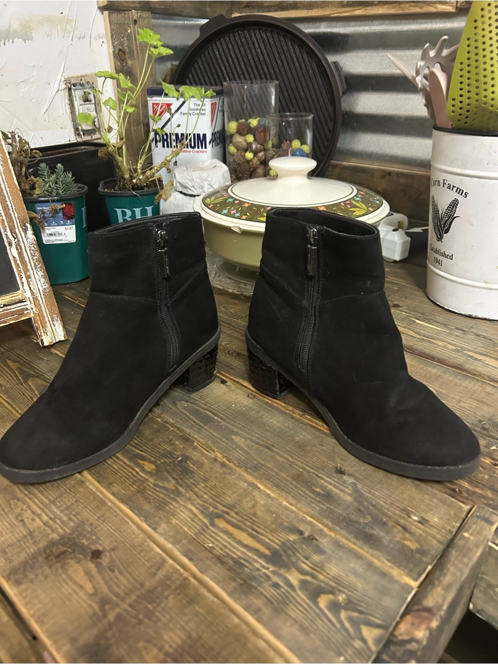 Michael Kors Black Suede Ankle Booties with Block Heel